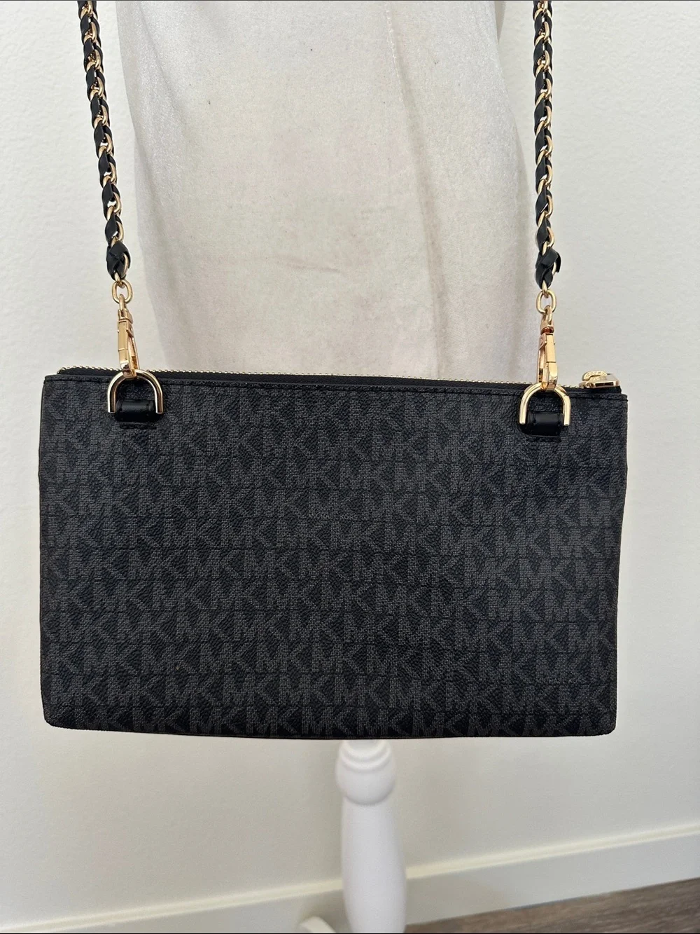 Michael Kors Charlotte Black & Gold Signature Logo Crossbody